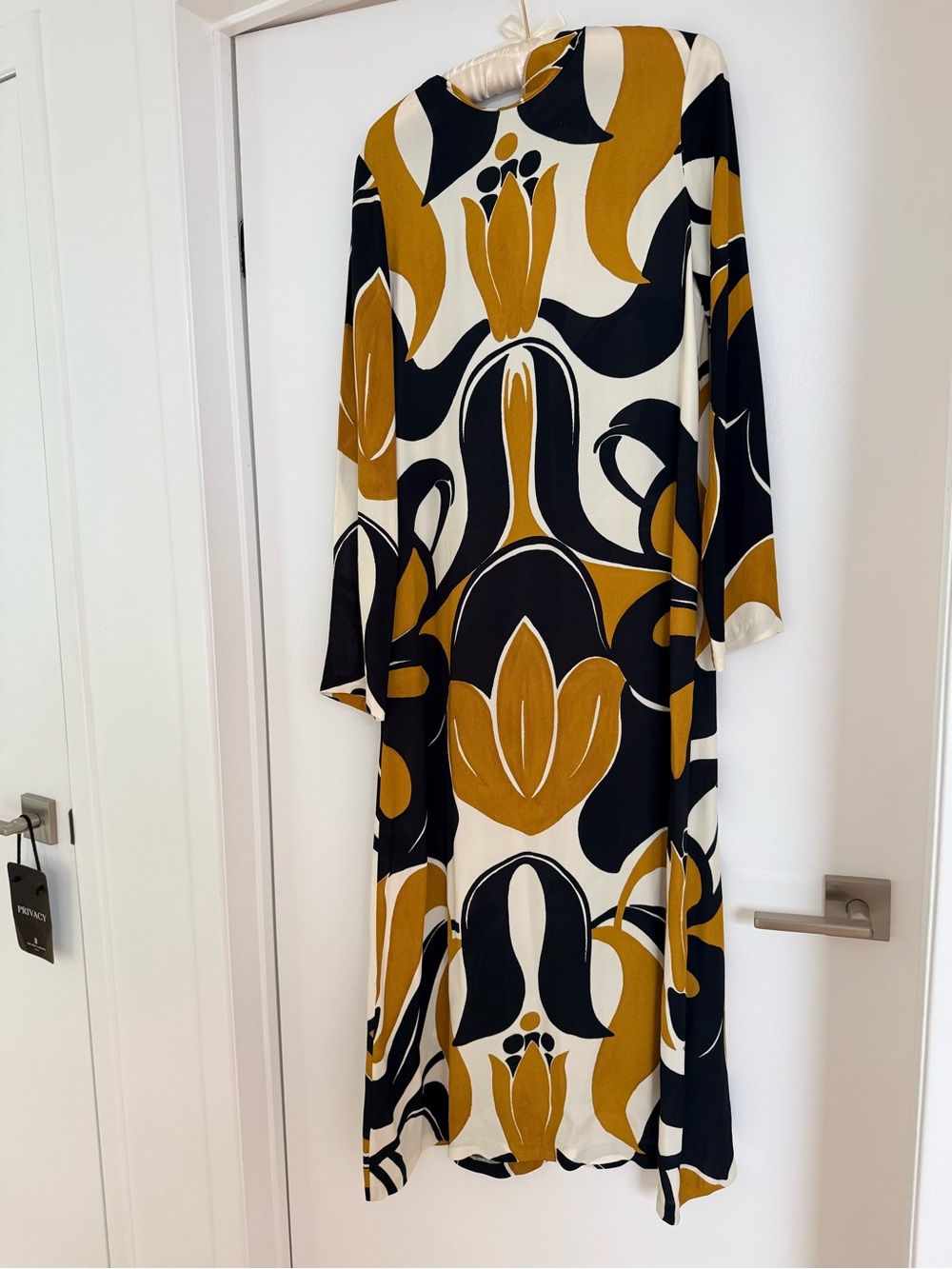 Zara Black, Mustard & Cream Maxi Dress with Bold Abstract Floral Print
